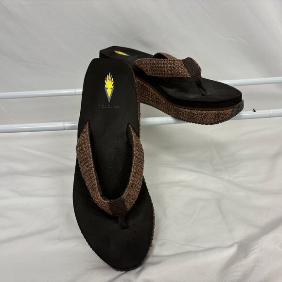 Volatile Brown‎ Platform Wedge Flip Flops - Picture 1 of 8